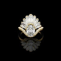 Moissanite Oval Diamond Art Deco Ring With Tapered Baguette Side Stones