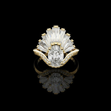 Moissanite Oval Diamond Art Deco Ring With Tapered Baguette Side Stones