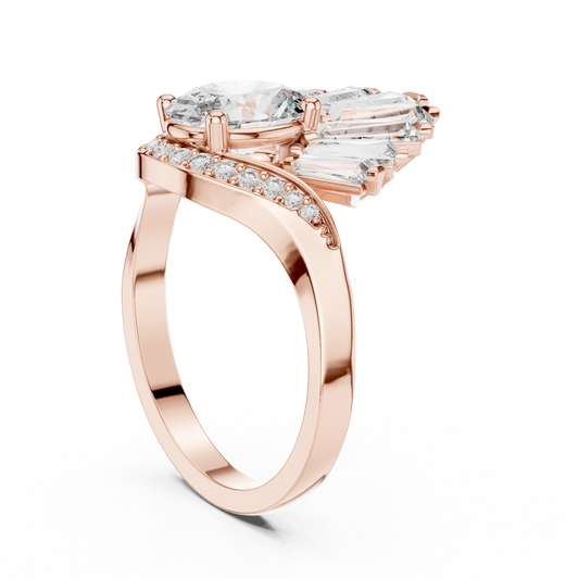 Oval Moissanite Diamond Art Deco Ring With Tapered Baguette Side Stones