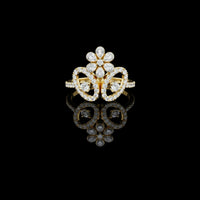 Round Cut  Floral Halo Lab Grown Diamond Ring Pear Accent Petals