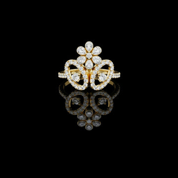 Round Cut  Floral Halo Lab Grown Diamond Ring Pear Accent Petals