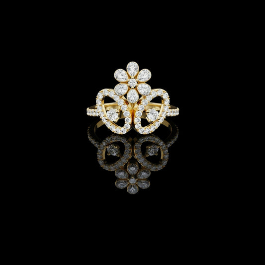 Round Cut Floral Halo Lab Diamond Ring Pear Accent Petals