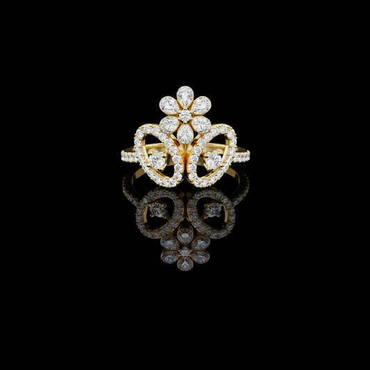 0.55 TCW Classic Lab Grown Round Cut Diamond Floral Diamond with Elegant Designer Ring