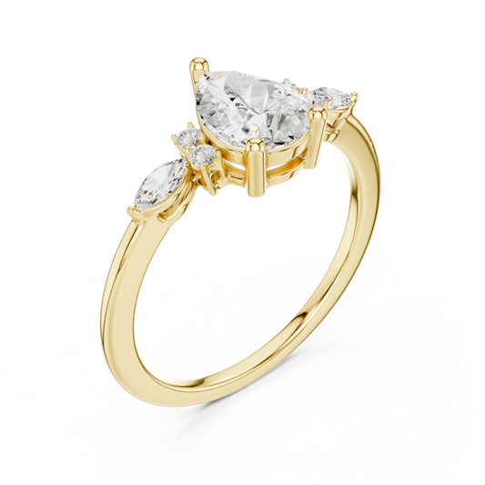 Pear Cut Moissanite Diamond Engagement Ring With Sidestone