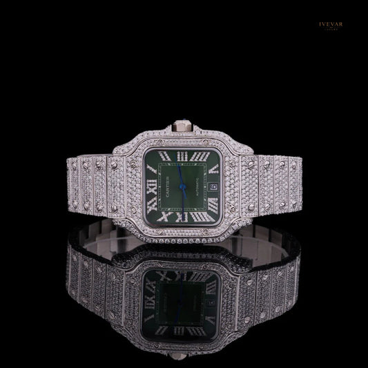 Premium Fashion Watch Pair Diamond Luxury Green Face Watch And Day-Date Plain Watch