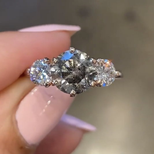 Round Lab Grown Diamond Three Stone Engagement Ring