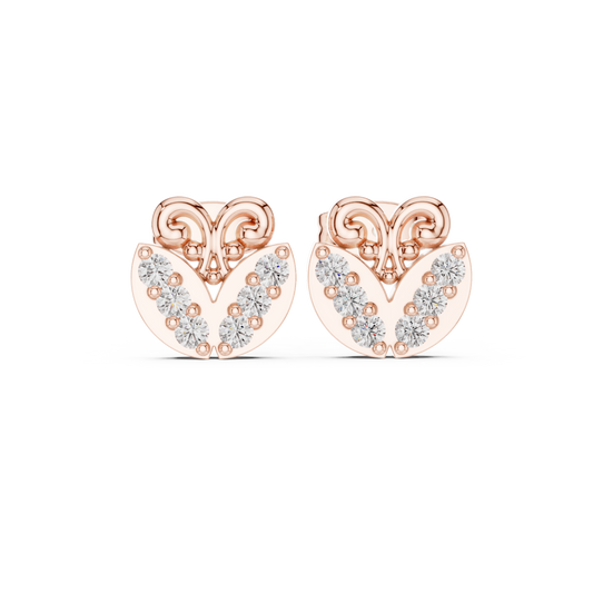 Butterfly Inspired Round Lab Diamond Stud Earrings with Open Scroll Design