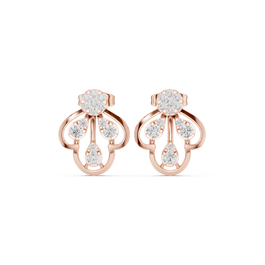 Openwork Lotus Motif Round Brilliant Moissanite Diamond Stud Earrings For Women
