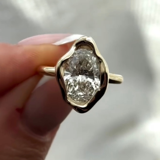 2.20 TCW Dazzling Sculptural Bezel Set Oval Cut Lab Grown diamond Solitaire Engagement Ring For Her