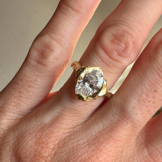 1.10 TCW Dazzling Raw Texture Moissanite Diamond Organic Bezel Set Sculptural Engagement Ring For Her