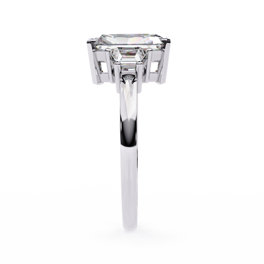 Radiant Moissanite Diamond Engagement Ring With Trapezoid Side Stones