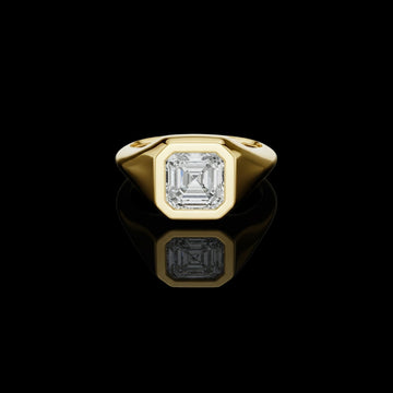 2.00 TCW Bright Moissanite Asscher Cut Bezel Set Diamond Modern Statement & Signet Style Ring