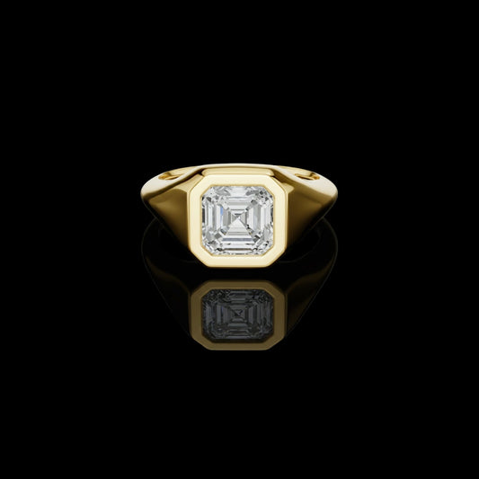 2.00 TCW Bright Moissanite Asscher Cut Bezel Set Diamond Modern Statement & Signet Style Ring