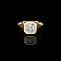 Asscher Cut Bezel Signet Solitaire Moissanite Ring