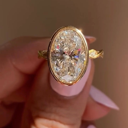 Oval Cut Lab Grown Bezel Set Vintage Vine Engagement Ring
