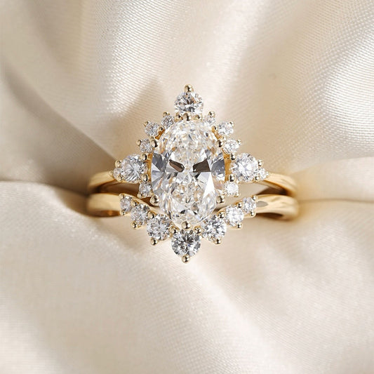 2.40 CT Elegant Oval Cut Moissanite Diamond Halo Ring with Floral Cluster Ring