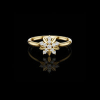 Round Lab Grown Diamond Floral Cluster Leaf Accent Ring