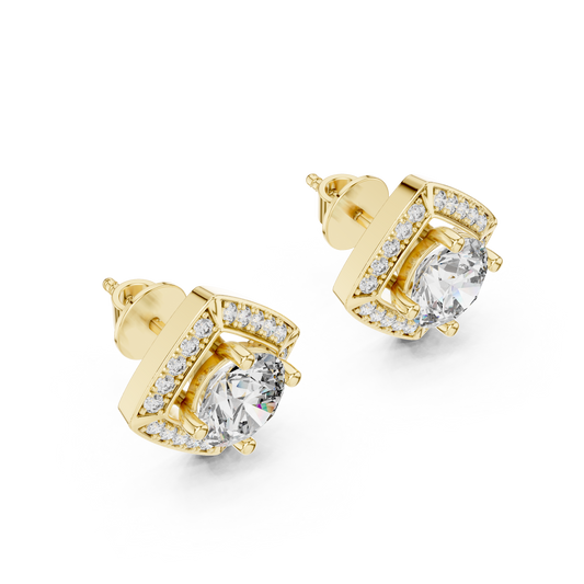 Iconic Geometric Round Lab Diamond Cushion Shape Halo Stud Earrings