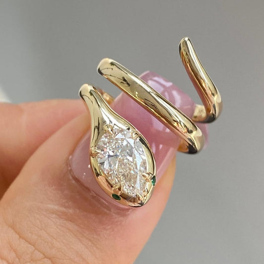Pear Cut Solitaire Ring With Open Band Lab Grown Statement Ring