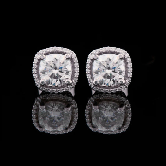 2.00 CT Classic & Timeless Luxury Cushion Cut Halo Diamond Stud Moissanite Earrings in White Gold