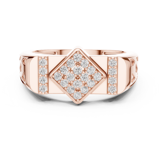 Round Cut Lab Grown Diamond Men's Architectural Vertical Pave Pillar Wedding Ring
