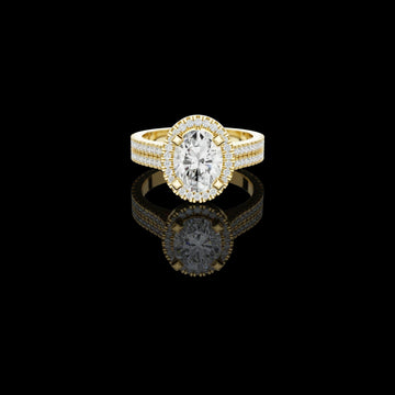 Oval Halo Diamond Moissanite Ring with Double Pave Band