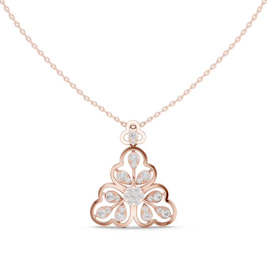 Three Leaf Floret Layering Pendant Encrusted with Multi Stone Moissanite