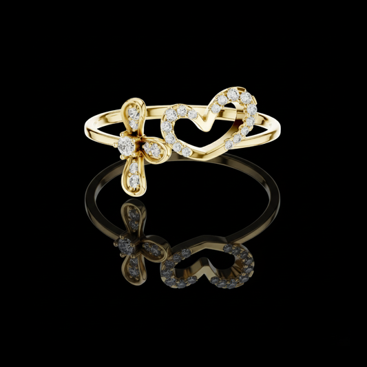 0.02 CT Beautiful Heart & Floral Lab Grown Diamond Ring Sparkling Open Design Fine Jewelry For Her