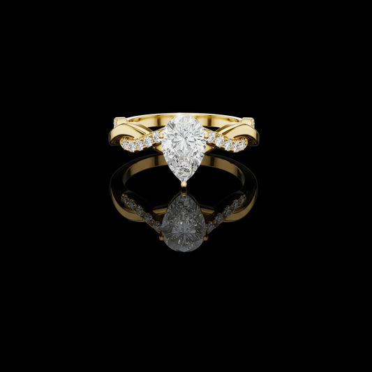 Solitaire Pear Cut Moissanite Diamond Twisted Pave Band Ring