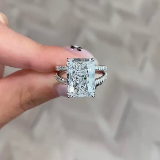 3.35 CT Flawless Sparkle Moissanite Radiant Cut Diamond Ring With Double Pave Band