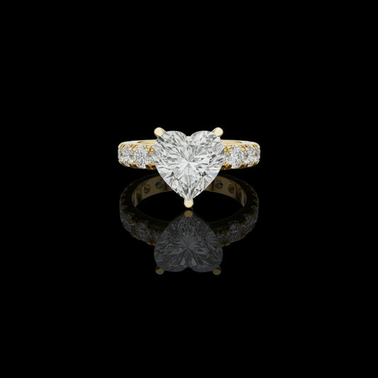 3.00 CT Glossy Lab Grown Heart Cut Diamond Solitaire Ring with Pavé Band Love Statement Ring