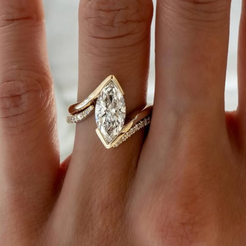 Marquise Half Bezel Moissanite Diamond Bridal Ring Set
