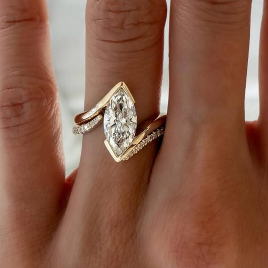 Marquise Half Bezel Lab Grown Diamond Bridal Ring Set