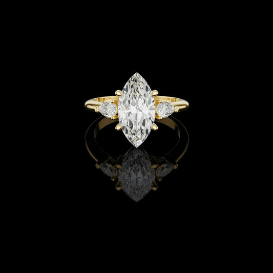 Marquise Moissanite Diamond Three Stone Engagement Ring