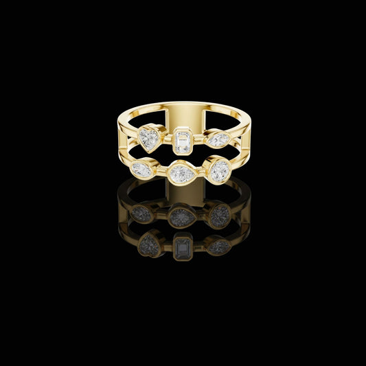 Mixed Shape Bezel Set Lab Grown Diamond Open Double Band Ring