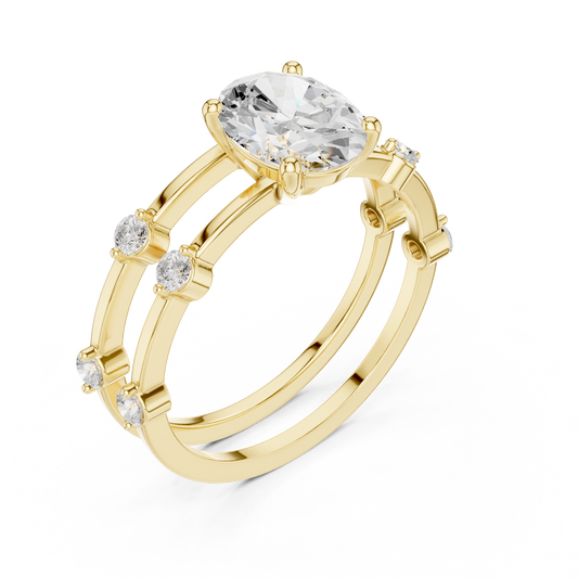 Pear Cut Double Band Lab Diamond Ring with Side Stone Accents