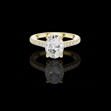 Oval Cut Lab Grown Diamond Solitaire Ring with pave Diamond Band