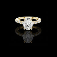 Oval Cut Moissanite Diamond Solitaire Ring with pave Diamond Band