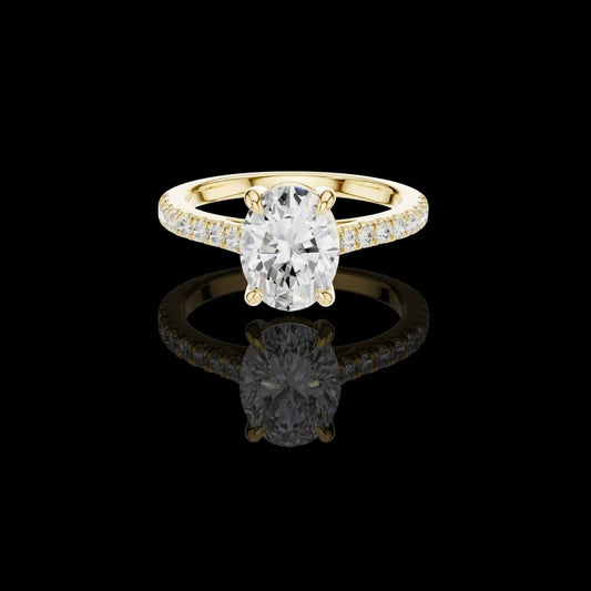 Oval Cut Moissanite Diamond Solitaire Engagement Ring With Pave Band
