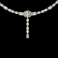 Halo Oval Moissanite Diamond Y Necklace with Mixed Cut Drop Pendant