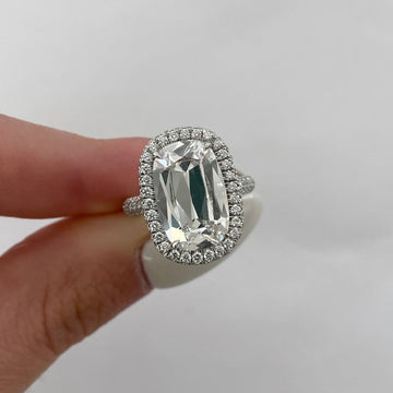 5.10 CT Floating Lab Grown Elongated Old Mine Cushion Cut Diamond Pave Band with Halo Engagement Ring