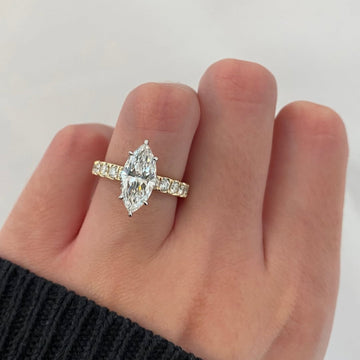 2.35 CT Perfect Moissanite Marquise Cut Diamond Ring With Pave Band For Engagement Jewelry