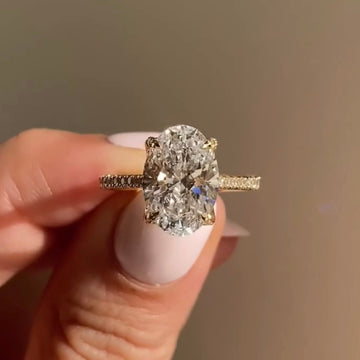 2.00 CT Classic Moissanite Oval Cut Diamond Ring With Pave Band Luxury Engagement Jewelry