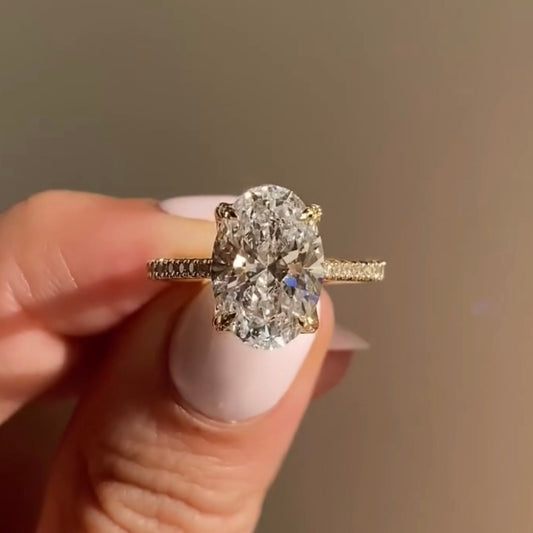 2.00 CT Classic Lab Grown Oval Cut Diamond Ring With Pave Band Luxury Engagement Jewelry