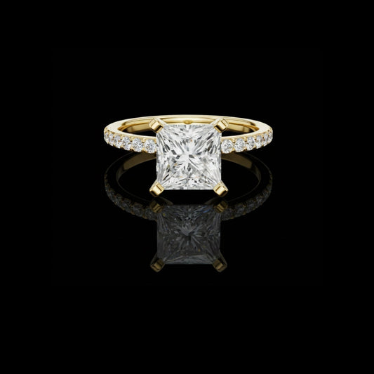 Princess Cut Moissanite Diamond Solitaire Ring with pave Band