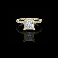 Princess Cut Lab Grown Diamond Solitaire Ring pave Band