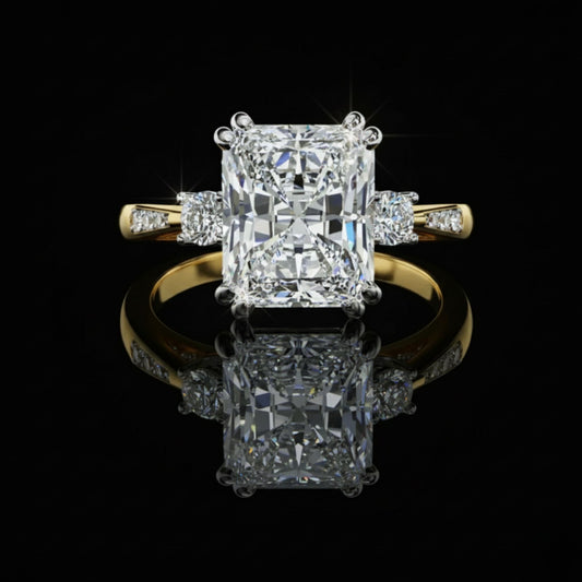 3.66 CT Dazzling Radiant Cut Moissanite Diamond Trilogy Ring A Brilliant Fusion of Modern Jewelry Gift