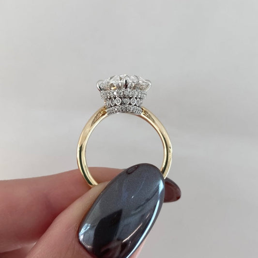Oval Lab Grown Solitaire Ring With Cathedral Band