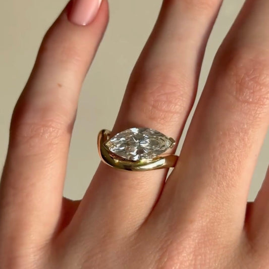 4.50 TCW Elegant Marquise Cut Lab Grown Diamond Solitaire Ring in Gold with High Polish Contemporary Band