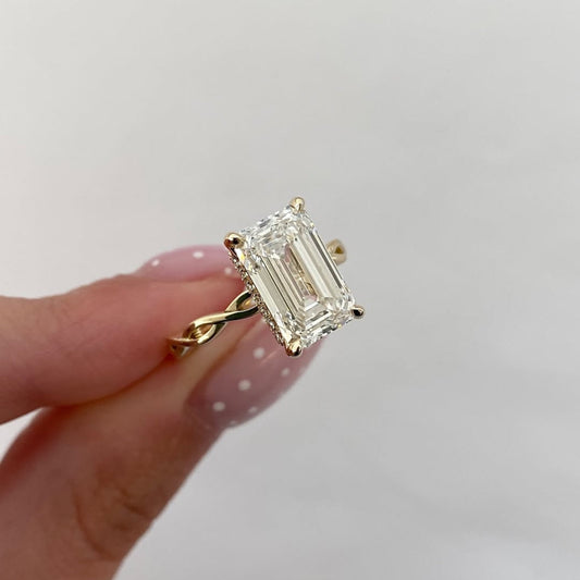 Emerald Cut Lab Grown Diamond Twist Solitaire Ring